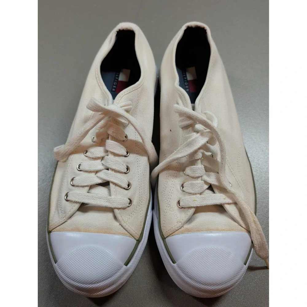 Tommy Hilfiger Mens 10.5M Canvas Low Top Sneakers White TM04612 Lace Up Shoes